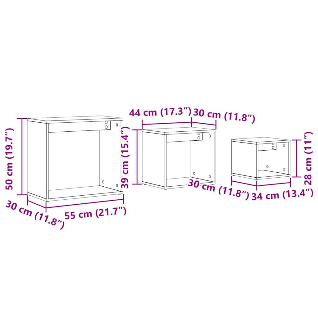 Nesttafel 3 pcs Zwart Eiken Bewerkt hout
