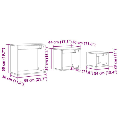 Nesttafel 3 pcs Zwart Eiken Bewerkt hout