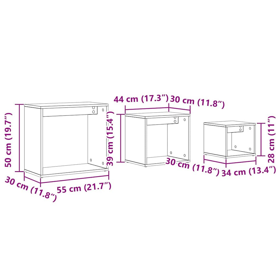 Nesttafel 3 pcs Zwart Eiken Bewerkt hout