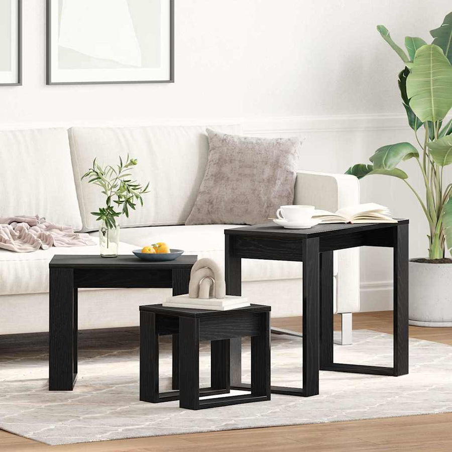 Nesttafels 3 pcs Zwart Eiken Bewerkt hout
