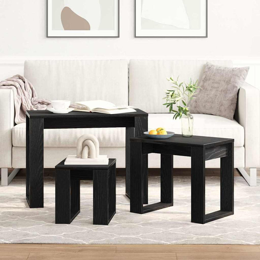 Nesttafels 3 pcs Zwart Eiken Bewerkt hout
