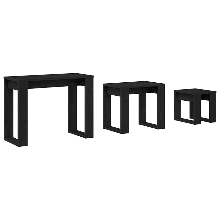 Nesttafels 3 pcs Zwart Eiken Bewerkt hout