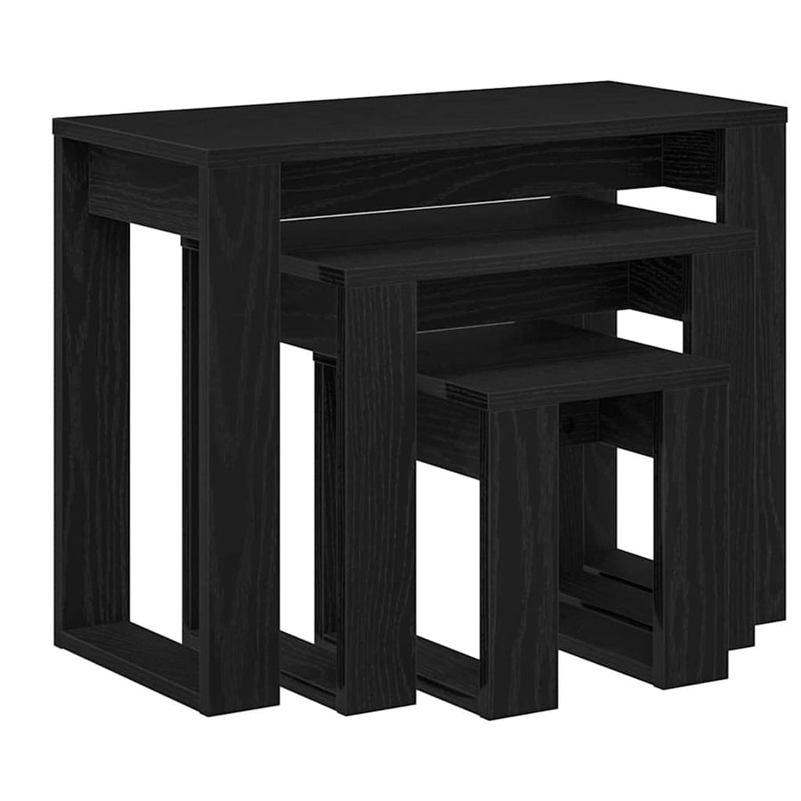 Nesttafels 3 pcs Zwart Eiken Bewerkt hout