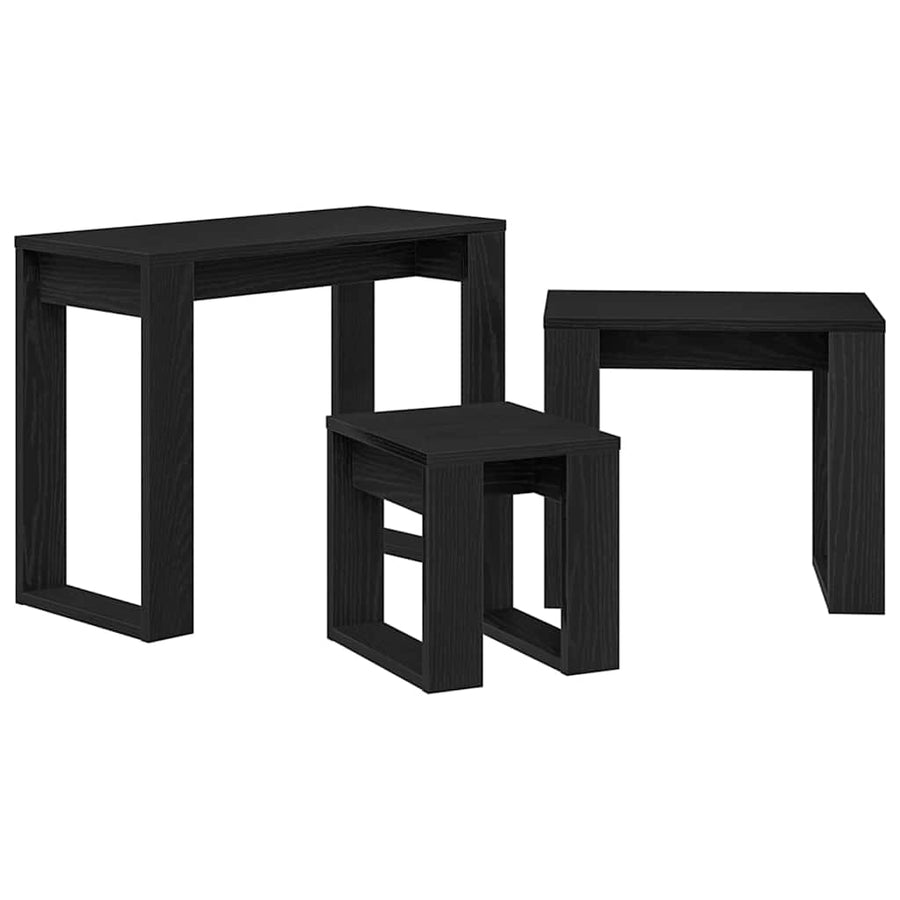Nesttafels 3 pcs Zwart Eiken Bewerkt hout