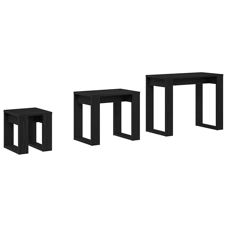 Nesttafels 3 pcs Zwart Eiken Bewerkt hout