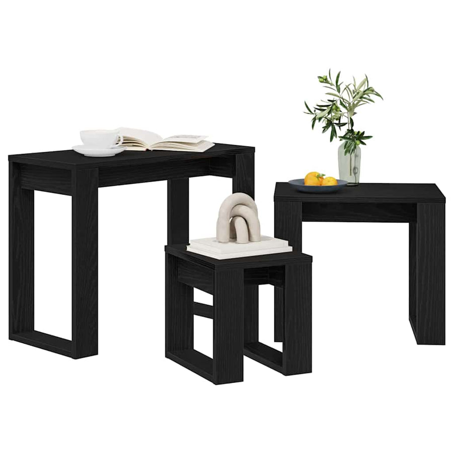Nesttafels 3 pcs Zwart Eiken Bewerkt hout