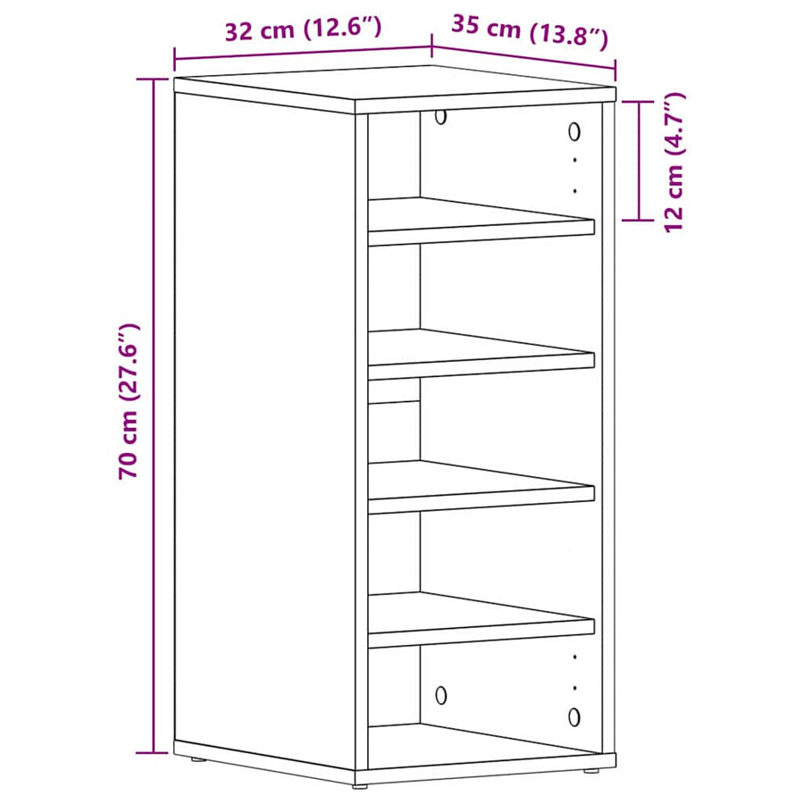 Schoenenkast met plank Zwart Eiken 32 x 35 x 70 cm Bewerkt hout
