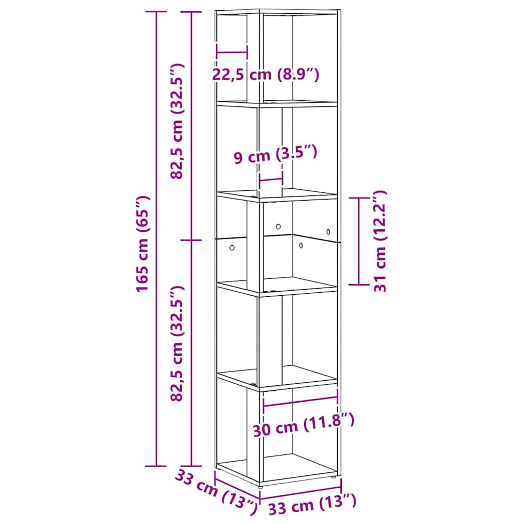 Hoekplanken Zwart Eiken 33 x 33 x 164,5 cm Bewerkt hout