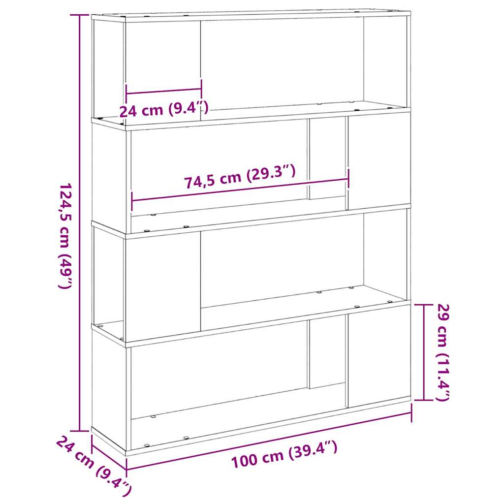 Tv-meubelset Zwart Eiken 100 x 24 x 124,5 cm Bewerkt hout
