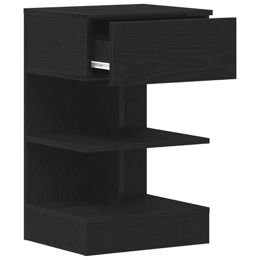 Nachtkastje met lade Zwart Eiken 40 x 35 x 65 cm Bewerkt hout