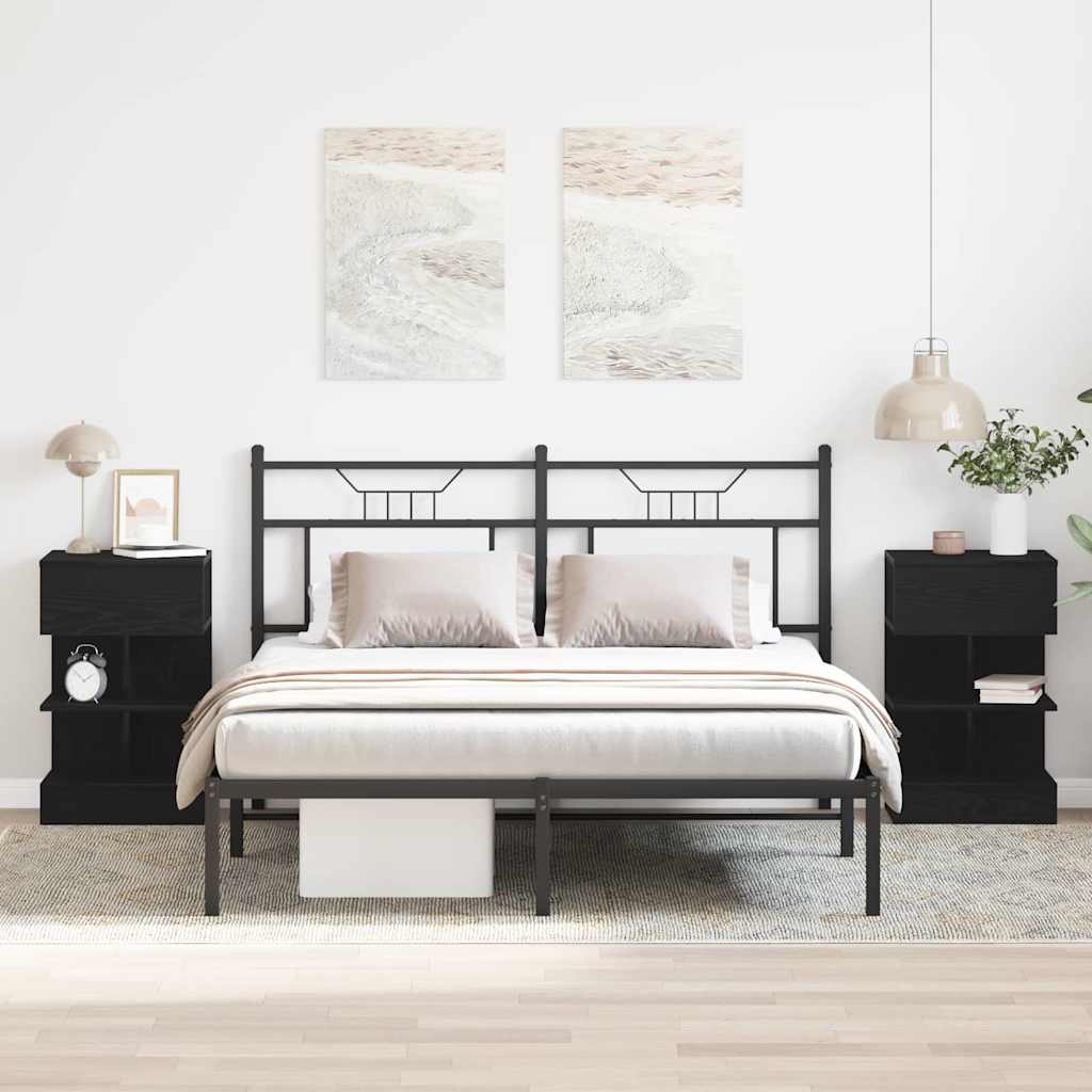 Nachtkastje 2 pcs Zwart Eiken 40 x 35 x 65 cm Bewerkt hout