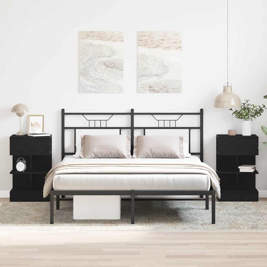 Nachtkastje 2 pcs Zwart Eiken 40 x 35 x 65 cm Bewerkt hout