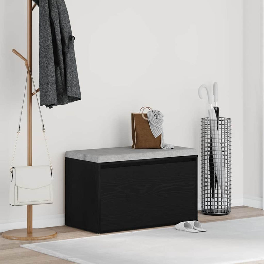 Halbank met lade Zwart Eiken 80 x 40 x 45 cm Bewerkt hout