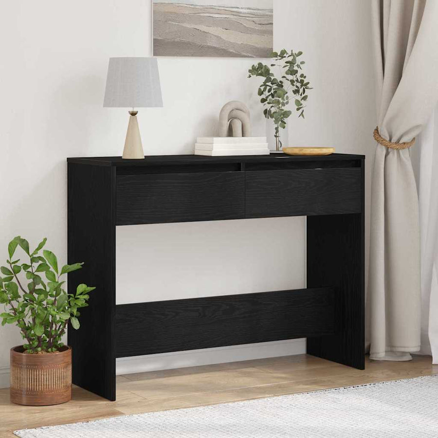 Wandtafel met lade Zwart Eiken 100 x 35 x 76,5 cm Bewerkt hout