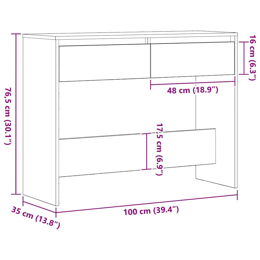 Wandtafel met lade Zwart Eiken 100 x 35 x 76,5 cm Bewerkt hout
