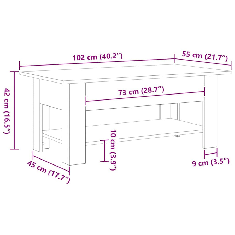 Salontafel Zwart Eiken 102 x 55 x 42 cm Bewerkt hout