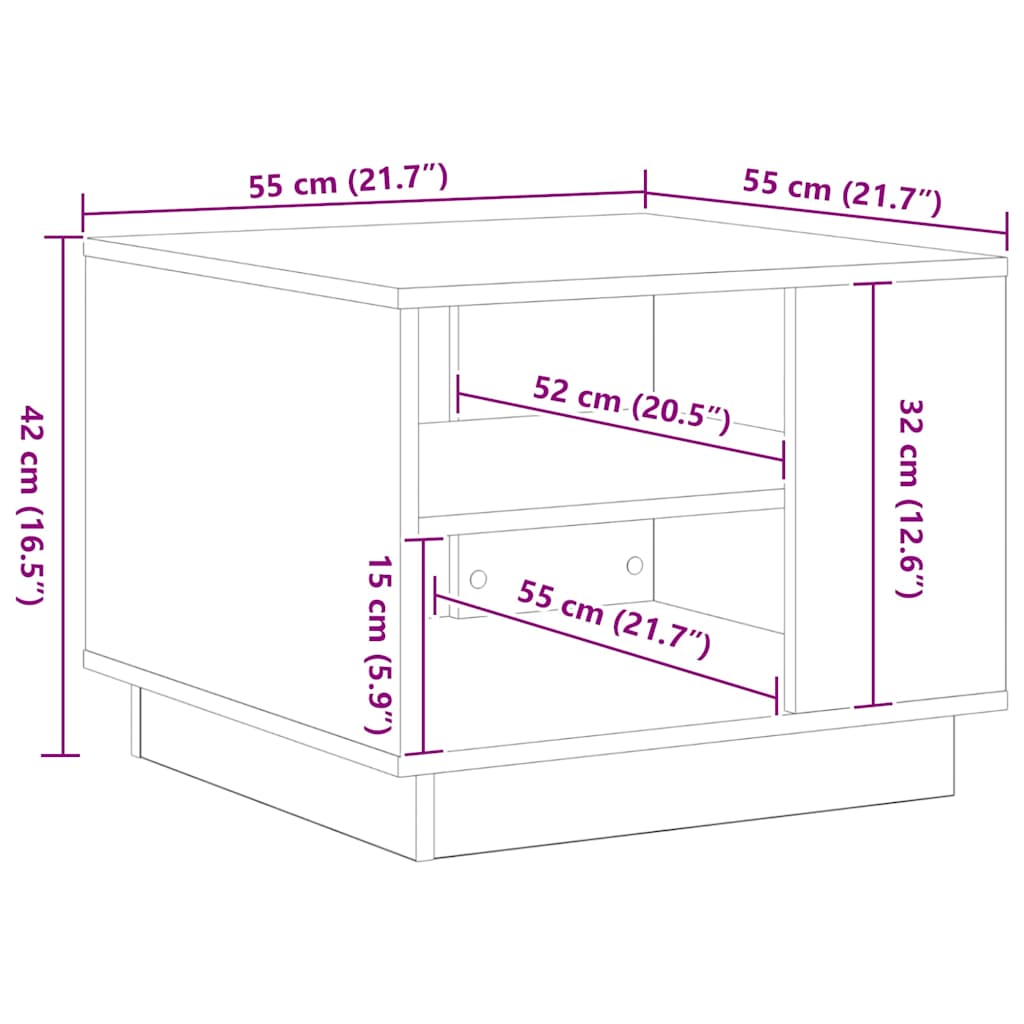 Salontafel Zwart Eiken 55 x 55 x 42 cm Bewerkt hout
