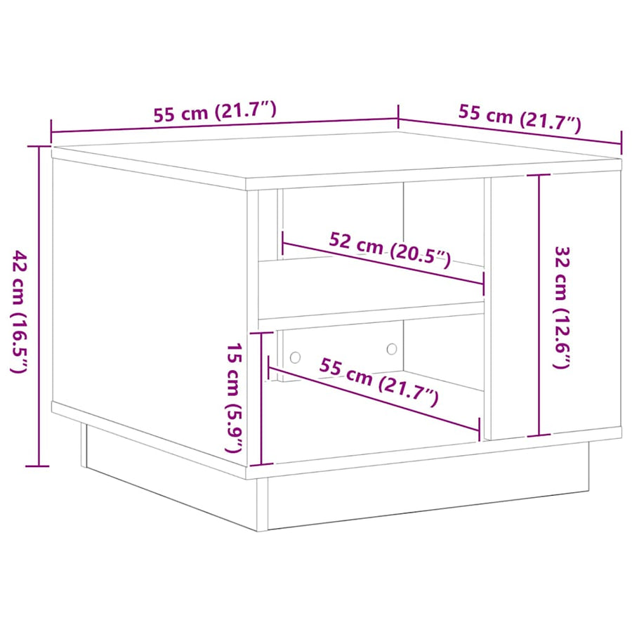 Salontafel Zwart Eiken 55 x 55 x 42 cm Bewerkt hout