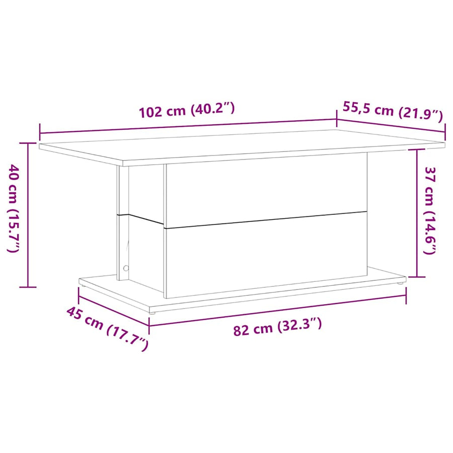 Salontafel Zwart Eiken 102 x 55,5 x 40 cm Bewerkt hout