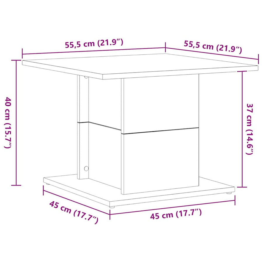 Salontafel Zwart Eiken 55,5 x 55,5 x 40 cm Bewerkt hout