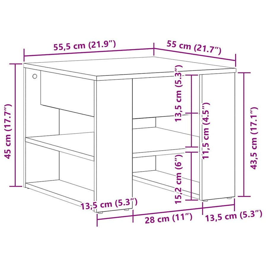 Salontafel Zwart Eiken 55,5 x 55 x 45 cm Bewerkt hout