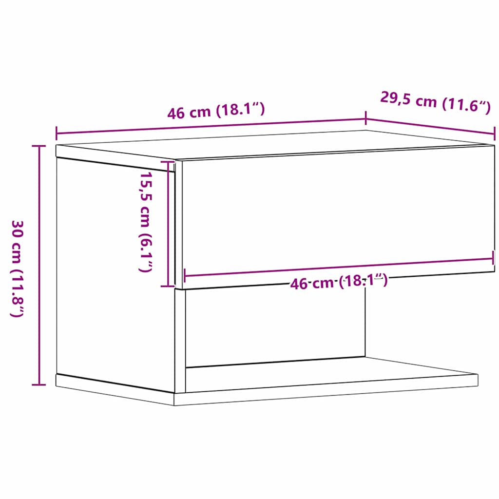 Nachtkastje 2 pcs Zwart Eiken 46 x 30 x 30 cm Bewerkt hout