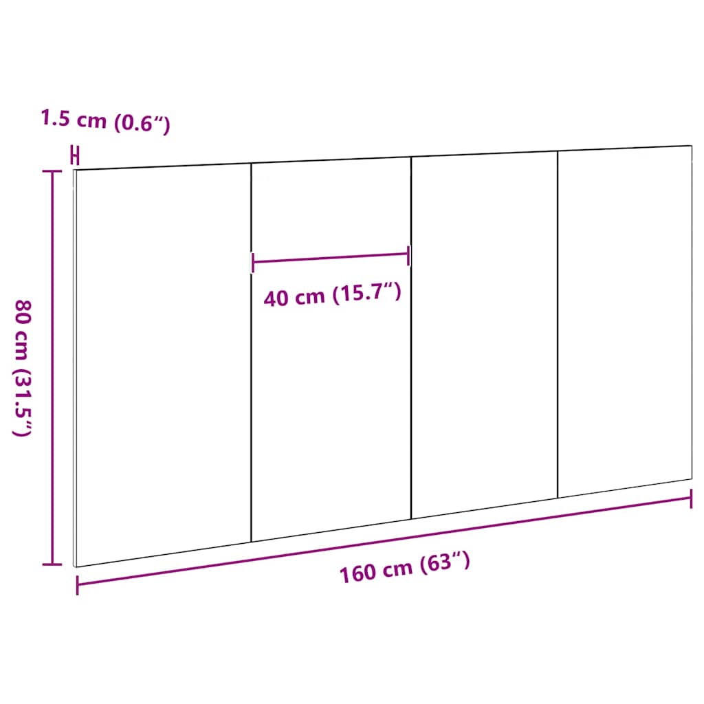Bed Hoofdbord Zwart Eiken 160 x 1.5 x 80.5 cm Bewerkt hout