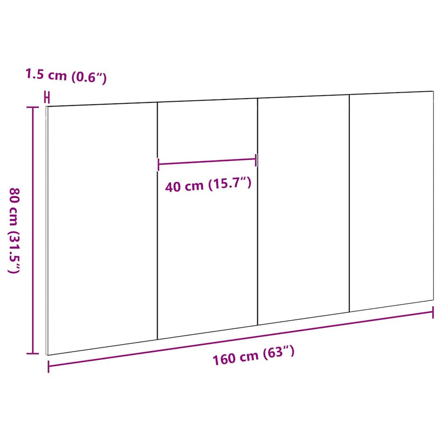 Bed Hoofdbord Zwart Eiken 160 x 1.5 x 80.5 cm Bewerkt hout