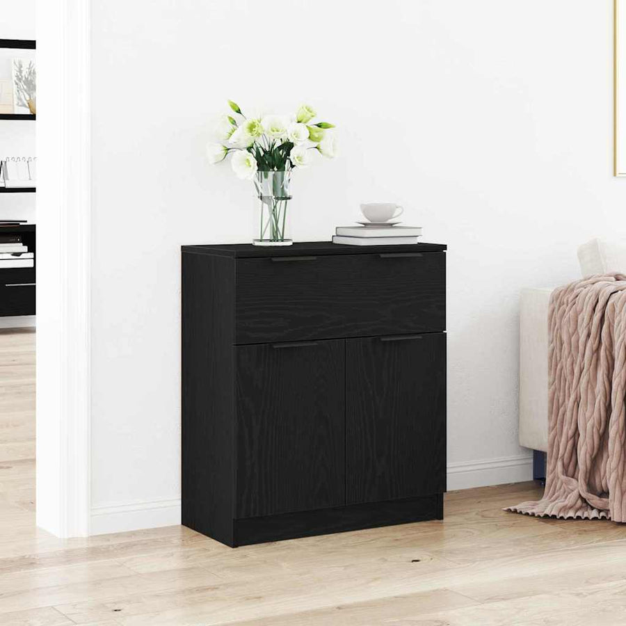 Dressoir met lade Zwart Eiken 60 x 30 x 70 cm Bewerkt hout
