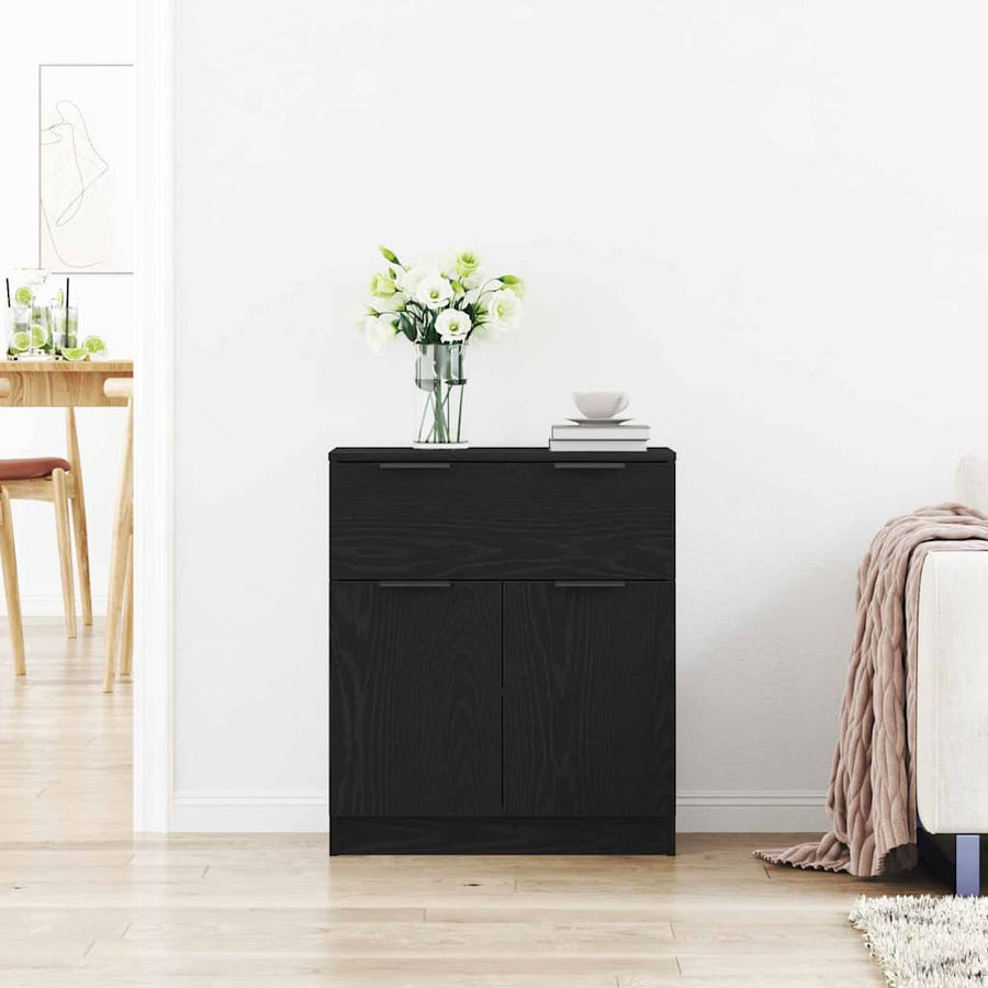 Dressoir met lade Zwart Eiken 60 x 30 x 70 cm Bewerkt hout