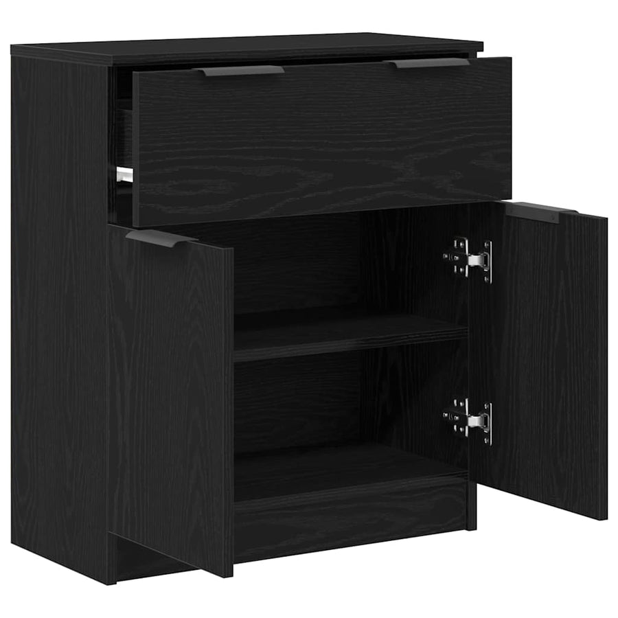 Dressoir met lade Zwart Eiken 60 x 30 x 70 cm Bewerkt hout