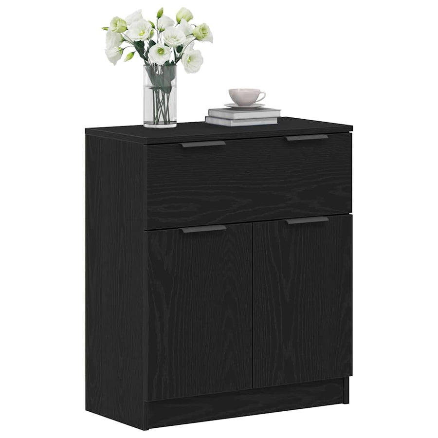 Dressoir met lade Zwart Eiken 60 x 30 x 70 cm Bewerkt hout
