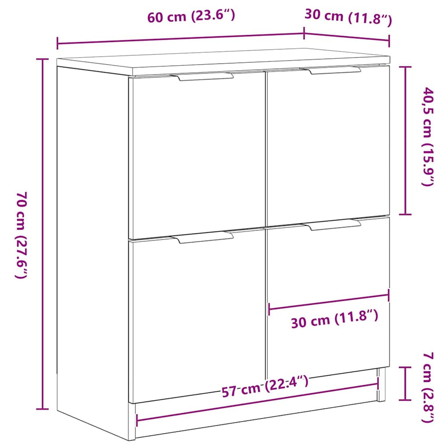 Dressoir Zwart Eiken 60 x 30 x 70 cm Bewerkt hout