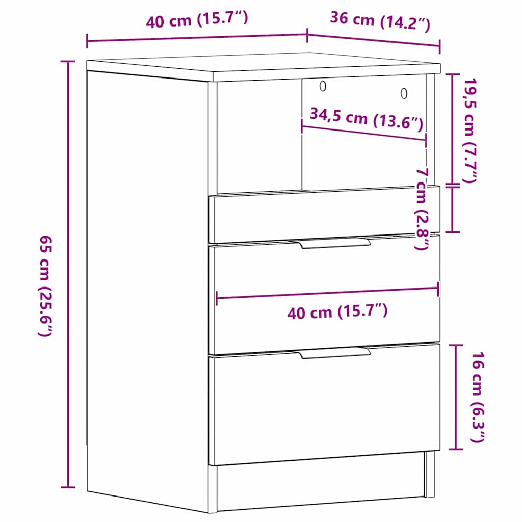 Nachtkastje Met Lade 40 X 35 X 65 Cm Bewerkt Hout 1 Zwart eiken