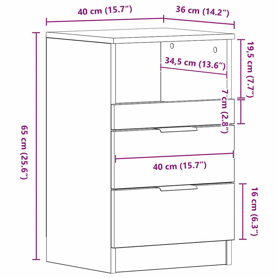 Nachtkastje Met Lade 40 X 35 X 65 Cm Bewerkt Hout 1 Zwart eiken