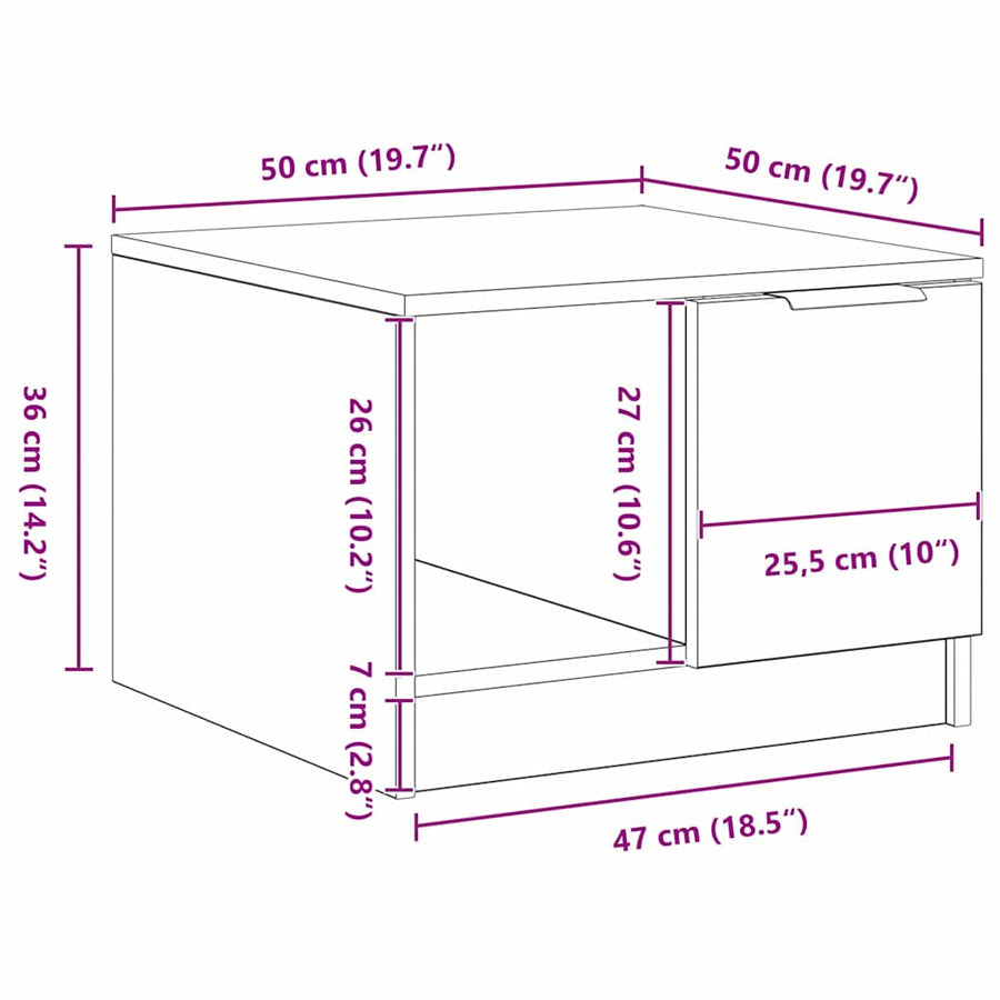 Salontafel with Drawer Zwart eiken 50 x 50 x 36 cm Bewerkt hout