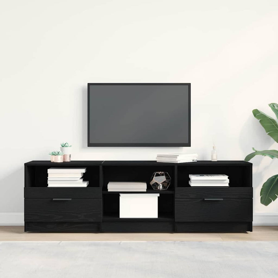 TV-kast met lade Zwart Eiken 150 x 33,5 x 45 cm Bewerkt hout
