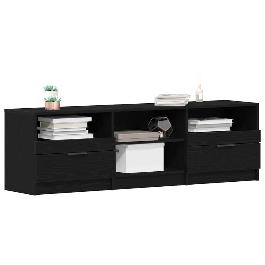 TV-kast met lade Zwart Eiken 150 x 33,5 x 45 cm Bewerkt hout