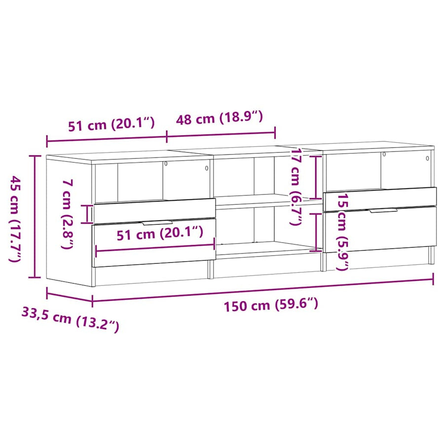 TV-kast met lade Zwart Eiken 150 x 33,5 x 45 cm Bewerkt hout