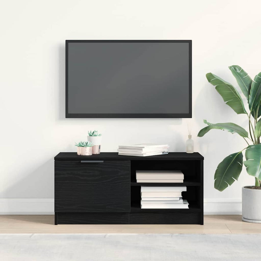 TV-kast Zwart Eiken 80 x 35 x 36,5 cm Bewerkt hout