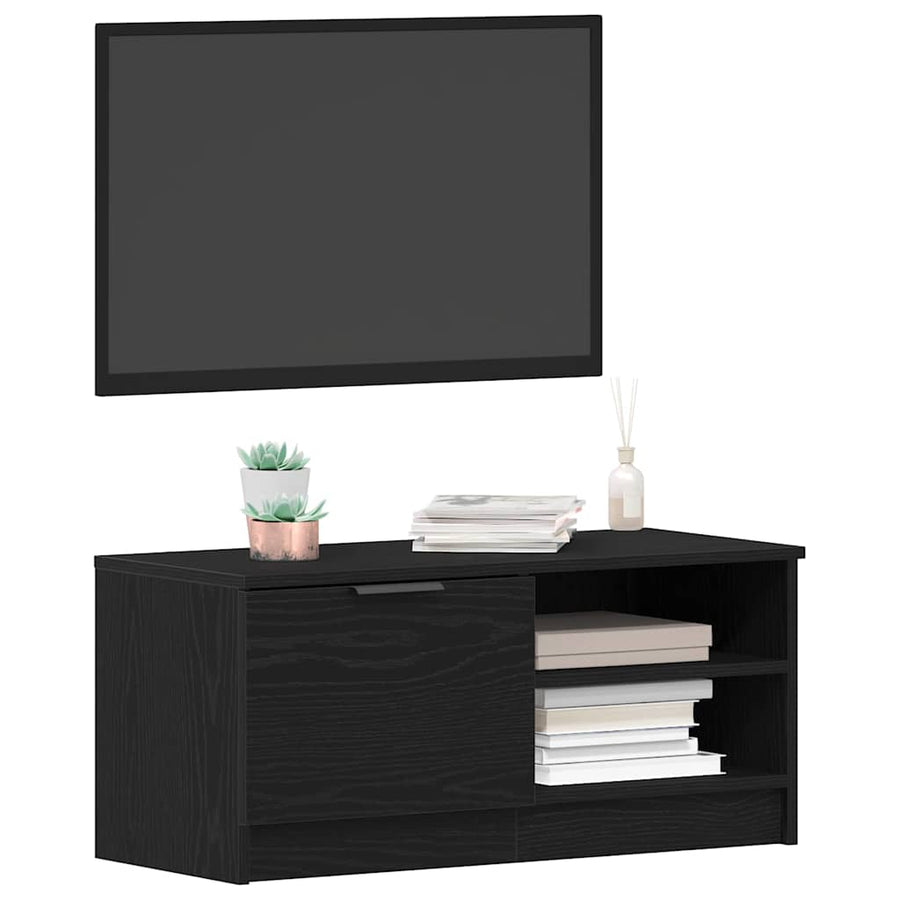 TV-kast Zwart Eiken 80 x 35 x 36,5 cm Bewerkt hout