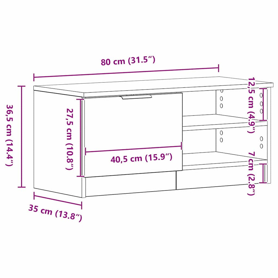 TV-kast 2 pcs Zwart Eiken 80 x 35 x 36,5 cm Bewerkt hout