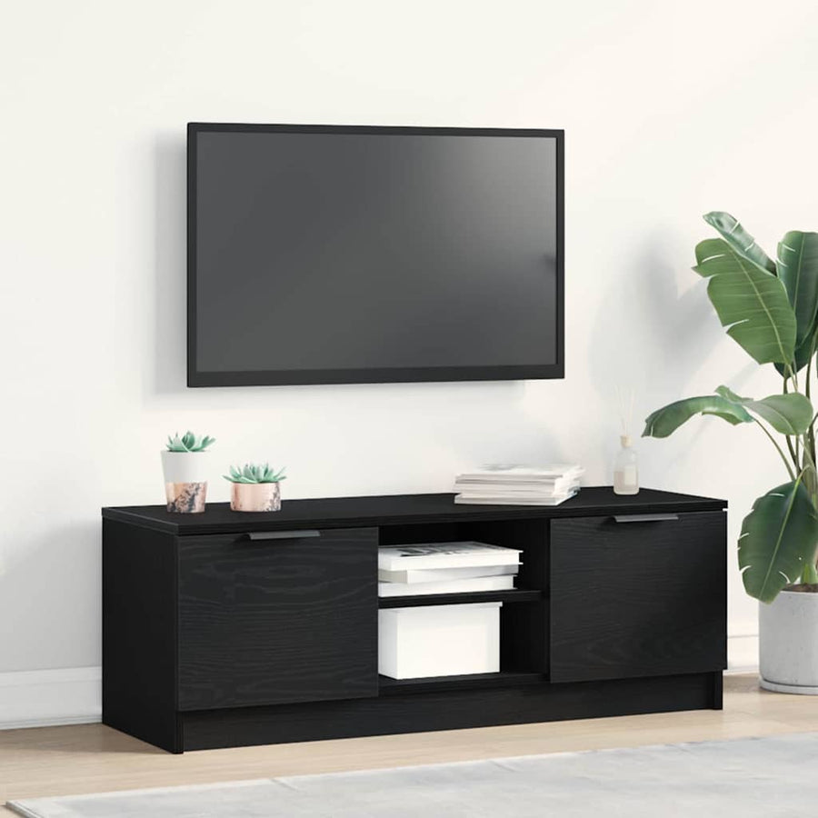 TV-kast Zwart Eiken 102 x 32 x 35.5 cm Bewerkt hout