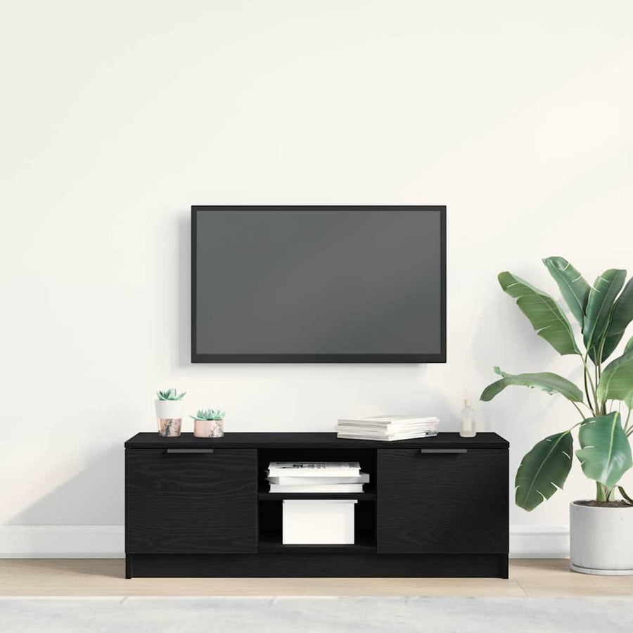TV-kast Zwart Eiken 102 x 32 x 35.5 cm Bewerkt hout