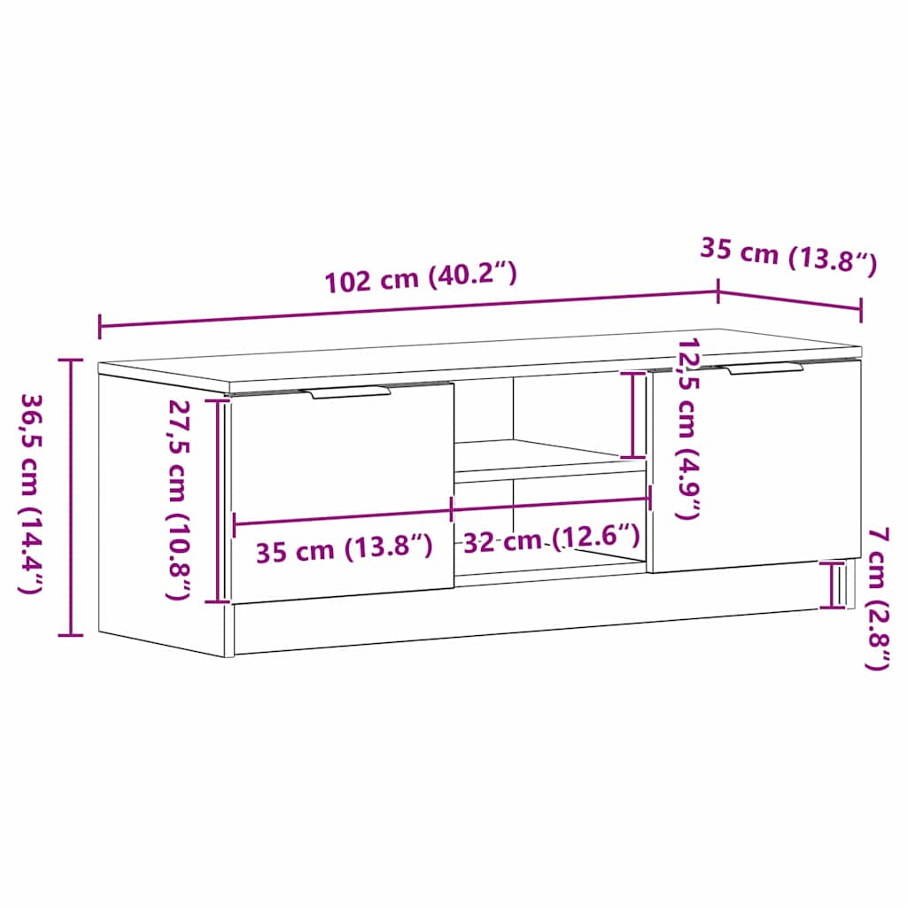 TV-kast Zwart Eiken 102 x 32 x 35.5 cm Bewerkt hout