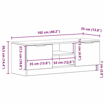 TV-kast Zwart Eiken 102 x 32 x 35.5 cm Bewerkt hout