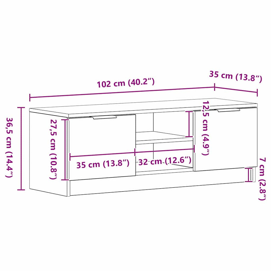 TV-kast Zwart Eiken 102 x 32 x 35.5 cm Bewerkt hout