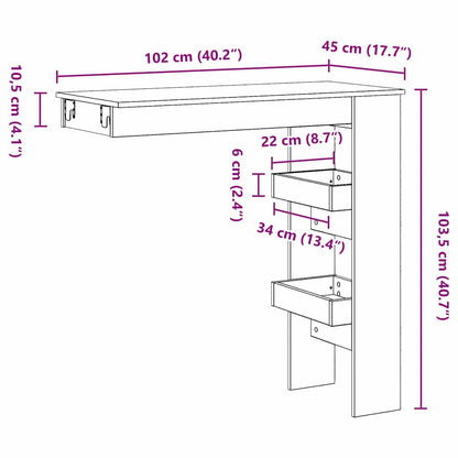 Wandbar Tafel Zwart Eiken 102 x 45 x 103,5 cm Bewerkt hout
