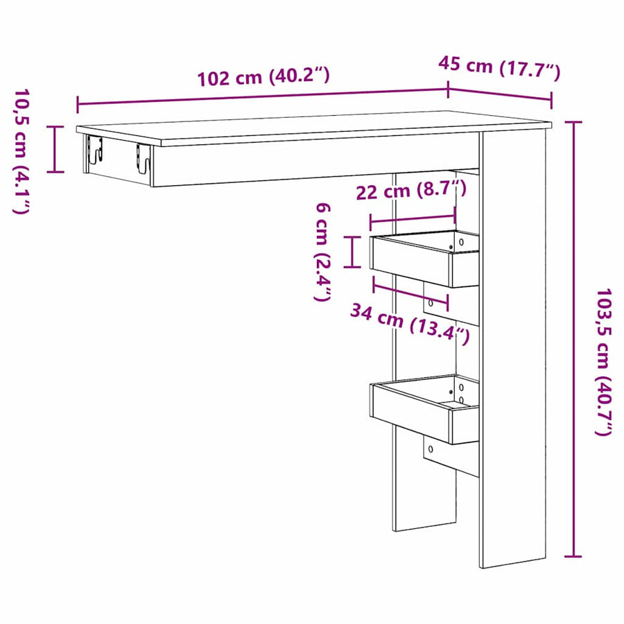Wandbar Tafel Zwart Eiken 102 x 45 x 103,5 cm Bewerkt hout