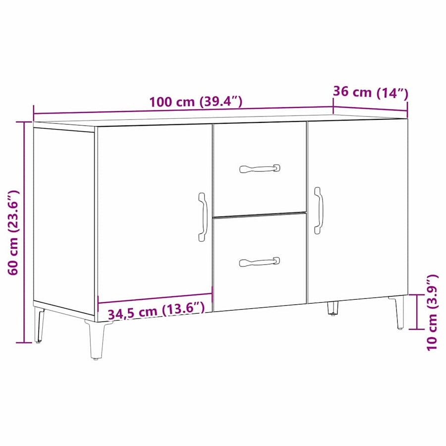 Dressoir met lade Zwart Eiken 100 x 36 x 60 cm Bewerkt hout